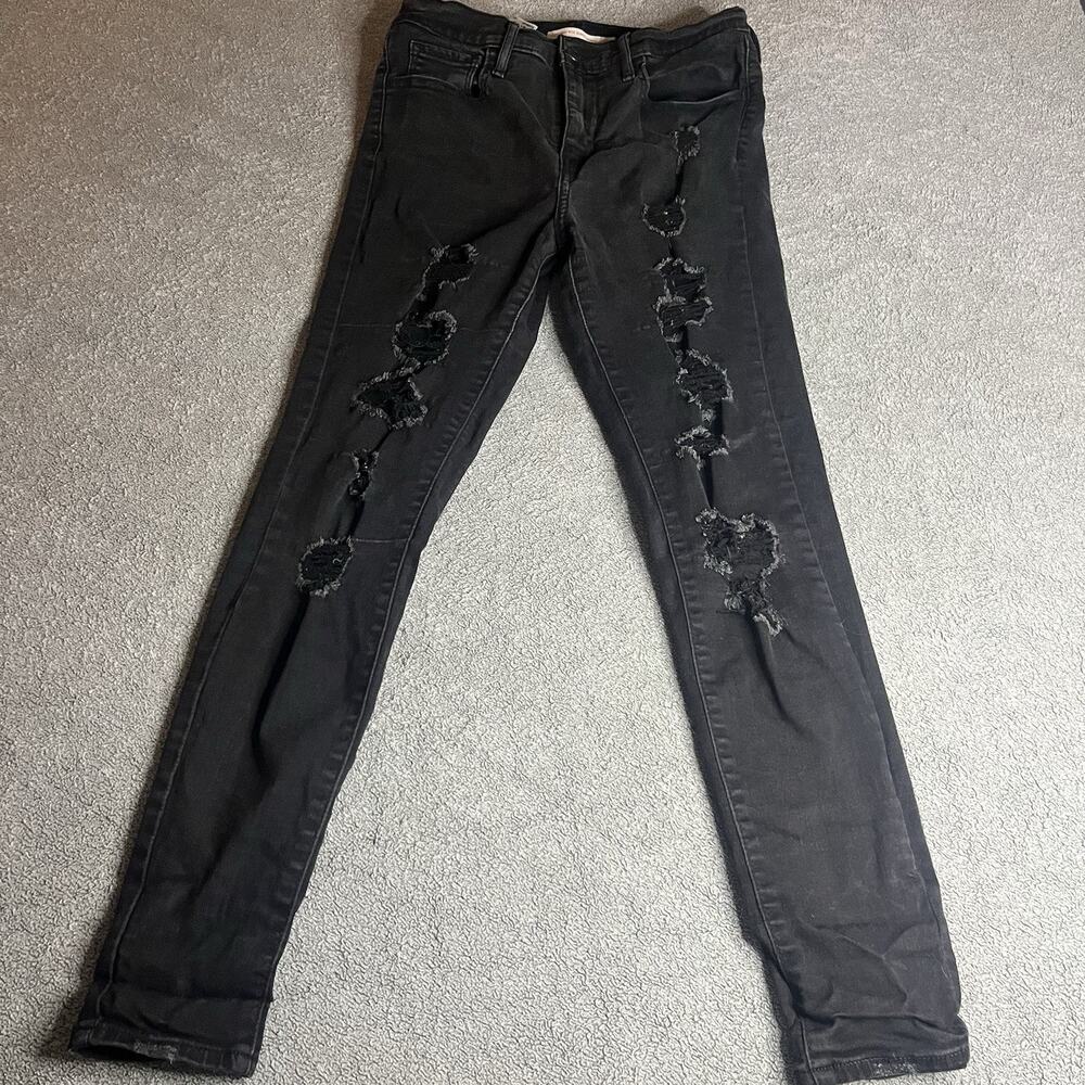 Levi’s 720 Women High Rise Super Skinny Jeans Size 27 Black Distressed Ripped 28